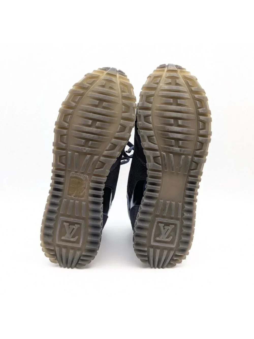 Louis Vuitton Run Away Line Navy Suede Mesh LV Logo Sneakers in Heels